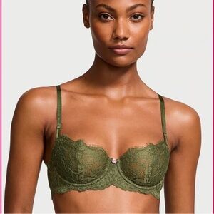 Victorias Secret Dream Angels Wicked Unlined Lace Balconette Bra Green Chameleon